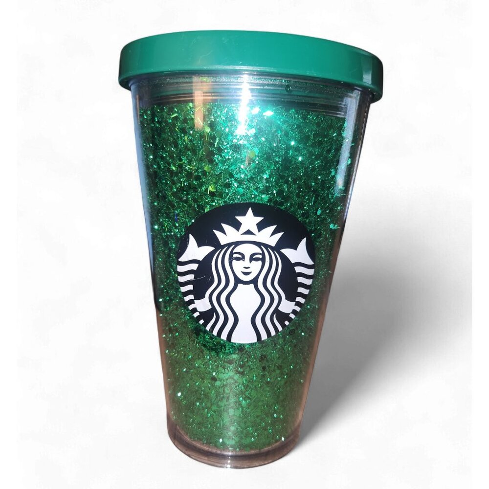 Starbucks 16 oz Green Glitter Holiday Tumbler Cold Cup with Lid & Straw 2018